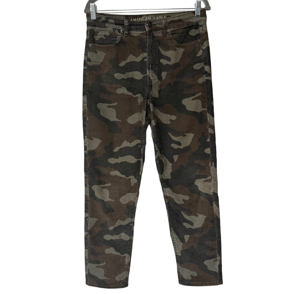 {American Eagle} "Mom Jean in Camo Print" Corduroy Straight Leg Stretch Jeans
